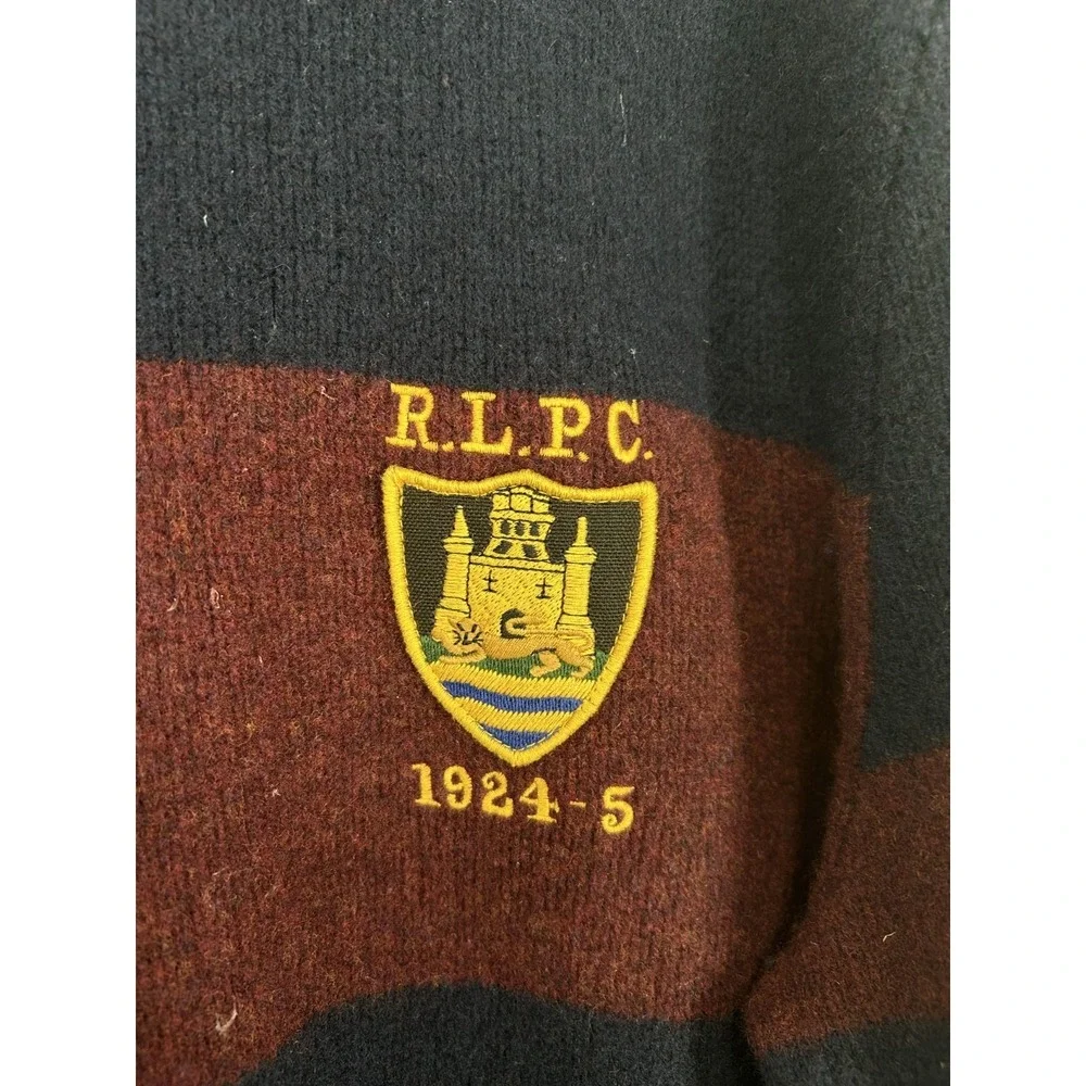 Polo Ralph Lauren Sweater Navy Burgundy Maroon Striped Rugby Wool Crewneck‎ 2XL
